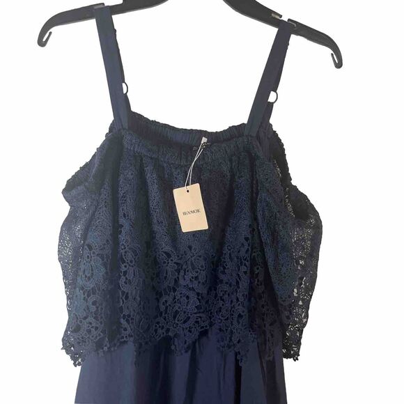 Bloomchic Blue Cold Shoulder Contrast Lace Pocket Rifle Herm Midi Dress Size 12 - Picture 4 of 8